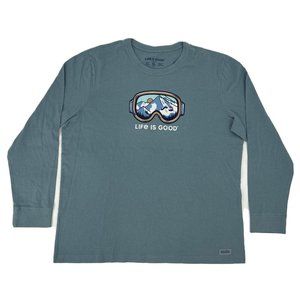 Life Is Good Shirt Men's XL‎ Blue Crusher Long Sleeve Crew Neck Snow Goggles NEW